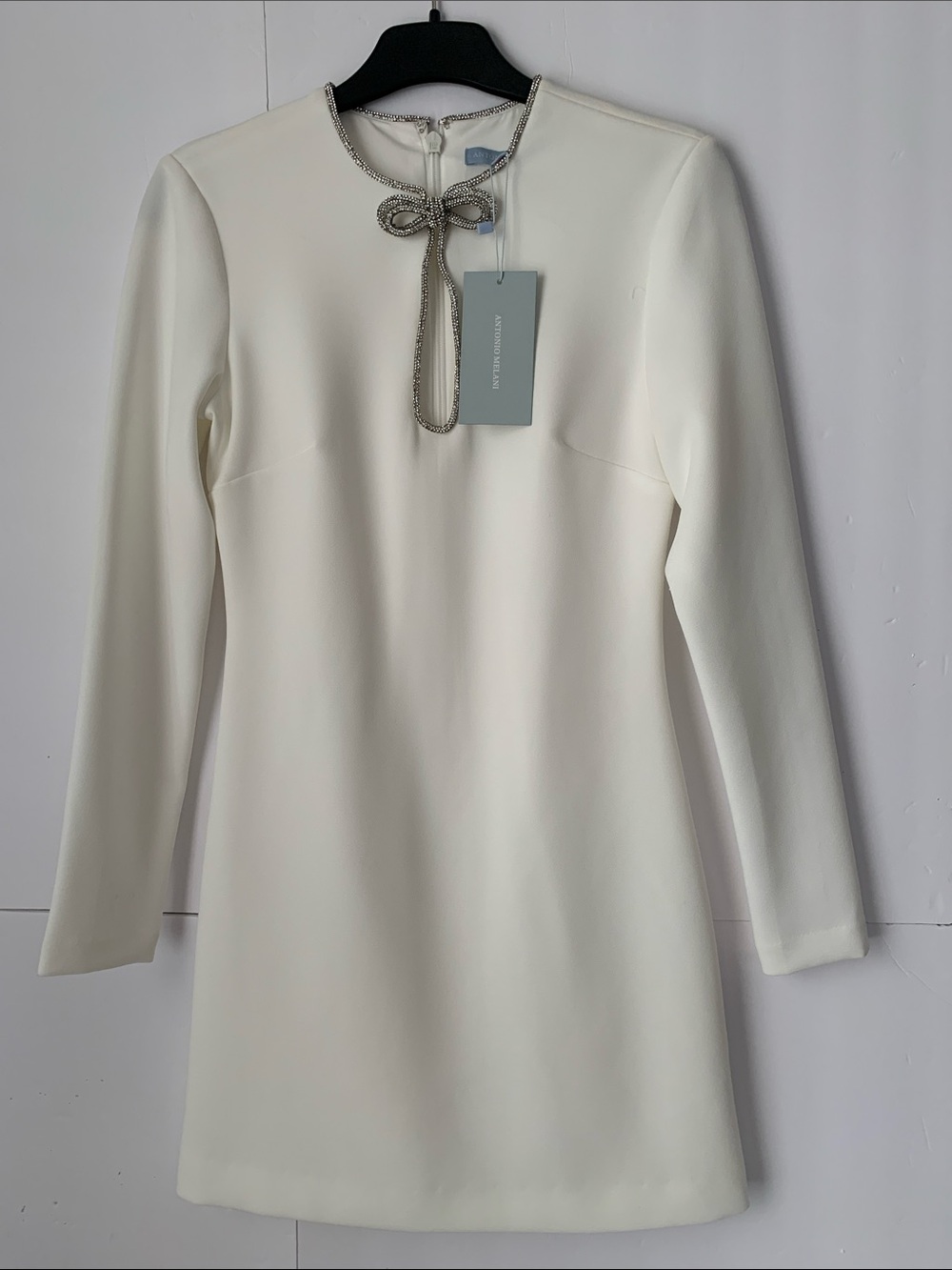 NWT ANTONIO MELANI Ivory Long-Sleeve Taryn Mini Dress with Bow Tie Detail Size 0